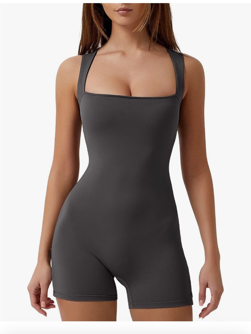 QINSEN Womens Strappy Square Neck Gray Romper